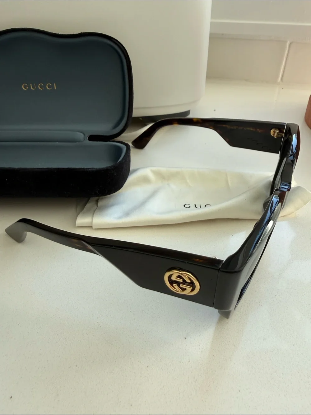 Gucci Black Rectangular Sunglasses